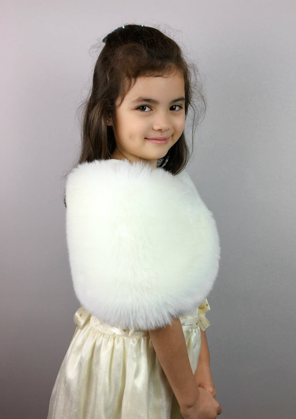 Ivory White Flower Girl / Junior Bridesmaid Fur Shawl (Kid