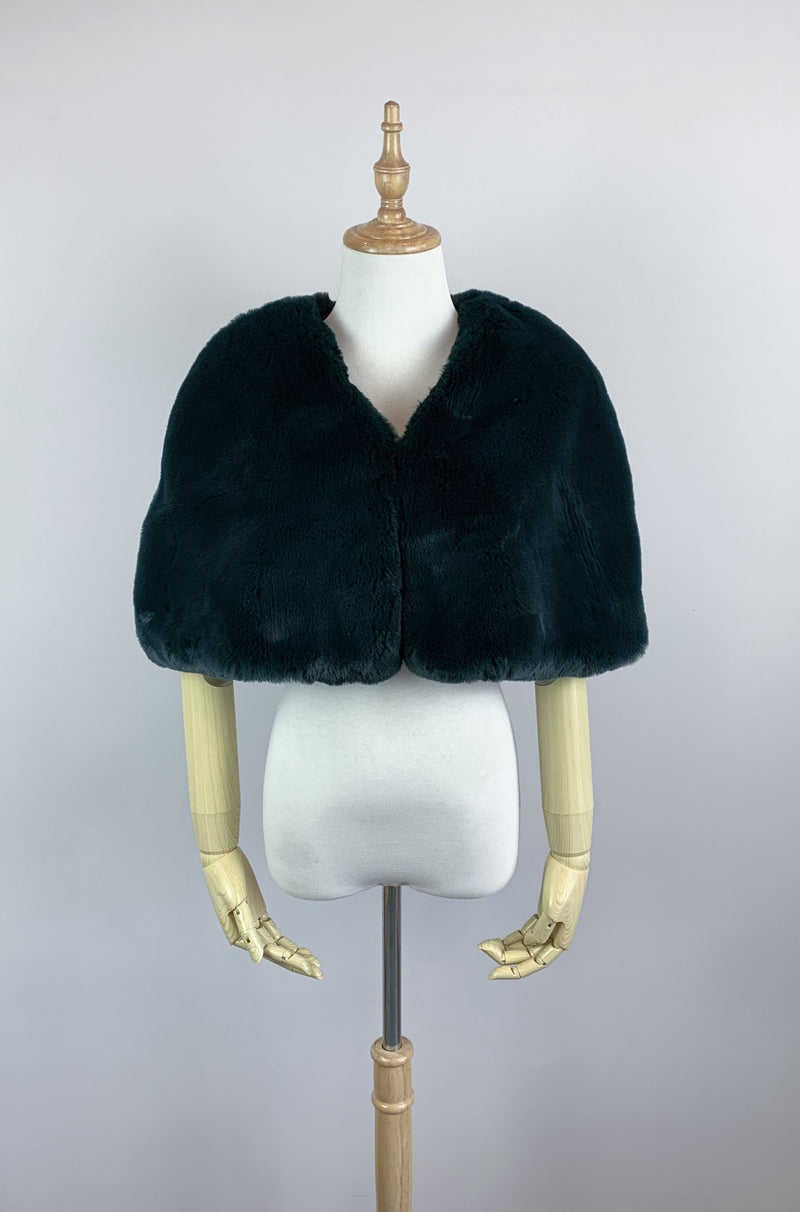 Faux Fur Green Trimmed Cape