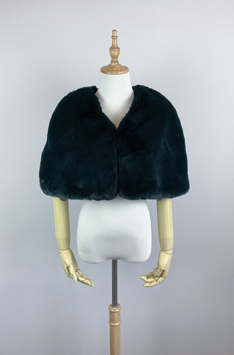 Vintage Green Faux Fur Bridal Cape (Georgina Grn05) - CUSTOM ORDER ONLY