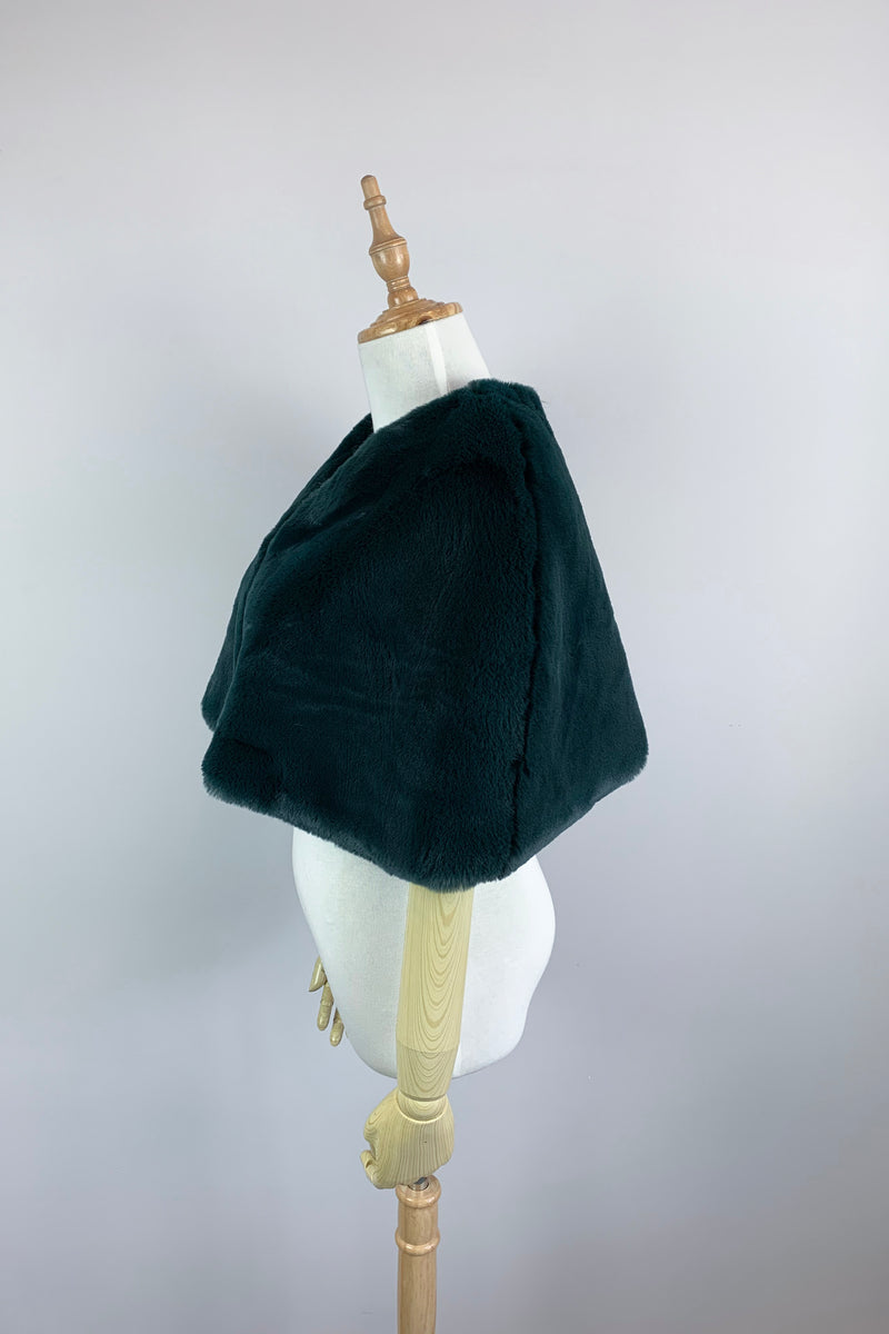 Vintage Green Faux Fur Bridal Cape (Georgina Grn05) - CUSTOM ORDER ONLY