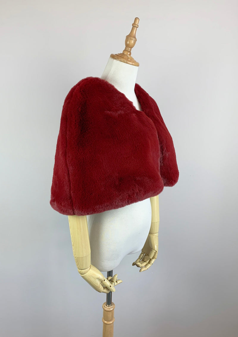 Red Faux Fur Bridal Cape (Georgina Red05)