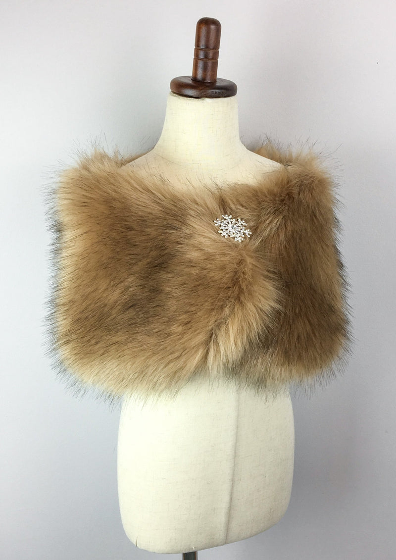 Brown Flower Girl / Junior Bridesmaid Fur Shawl (Kid LBrw03)