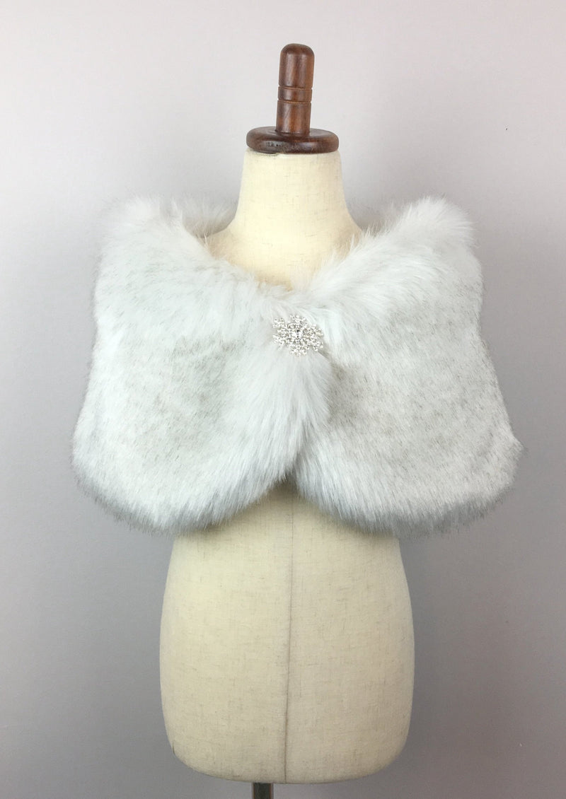 Light Gray Flower Girl / Junior Bridesmaid Fur Shawl / Wrap (Kid LGry01)