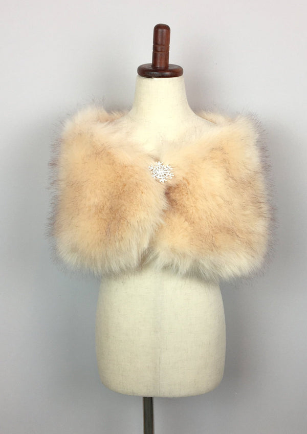 Champagne Flower Girl / Junior Bridesmaid Fur Shawl (Kid Cha03)