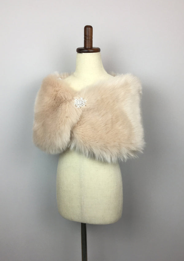 Beige Flower Girl Fur Wrap (Kid Blu01)