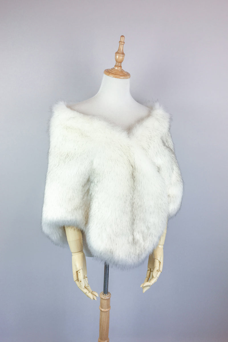 Ivory with Black Fur Shawl (Butterfly Wht03)