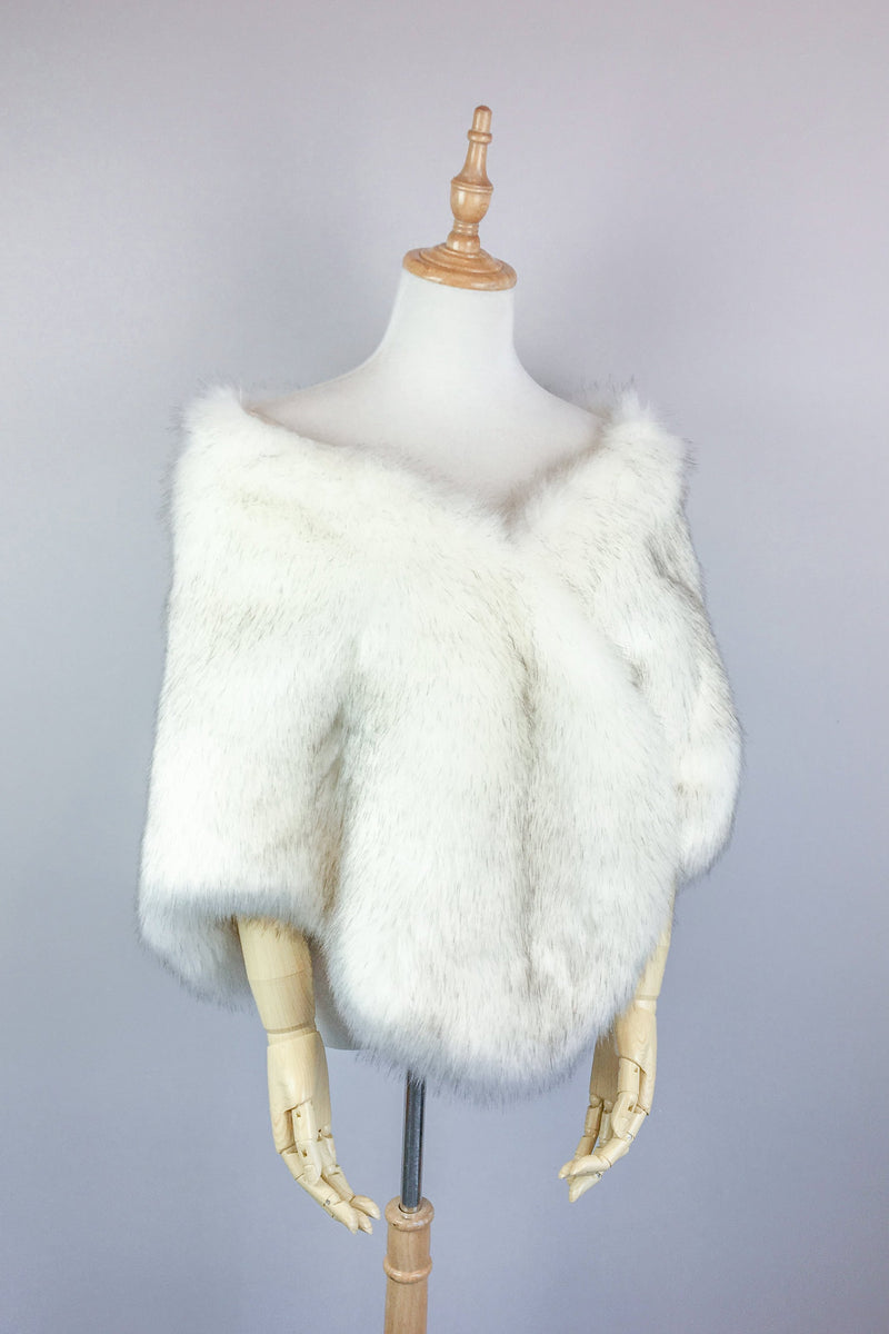 Ivory with Black Fur Shawl (Butterfly Wht03)