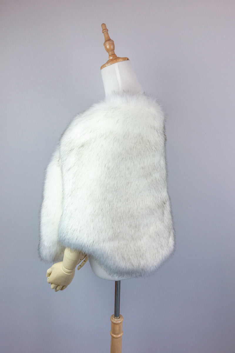 Ivory with Black Fur Shawl (Butterfly Wht03)