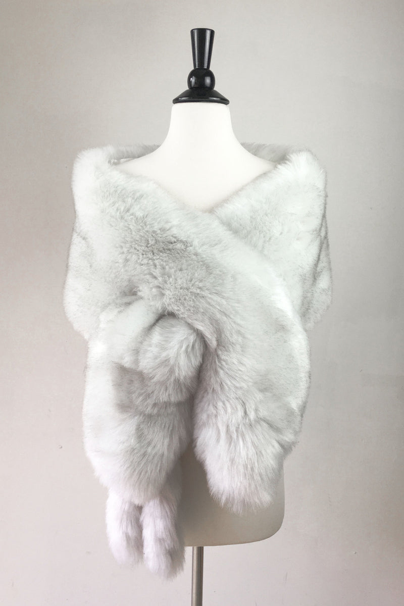 Light Gray / Silver with Black Tips Faux Fur Shawl (Lilian LGry01)