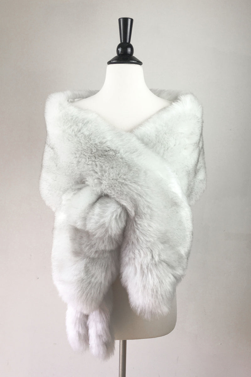 Light Gray / Silver with Black Tips Fur Shawl (Lilian LGry01)