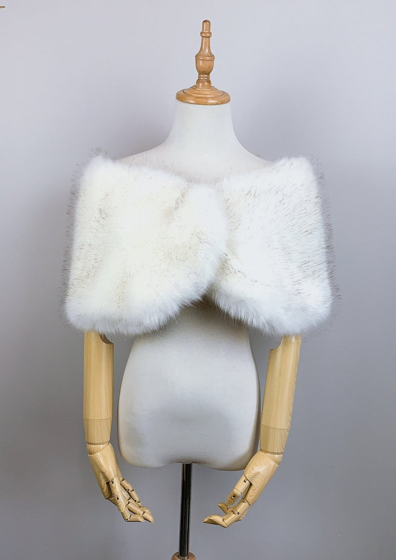 Ivory with Black Fur Wrap (Serena Wht03)