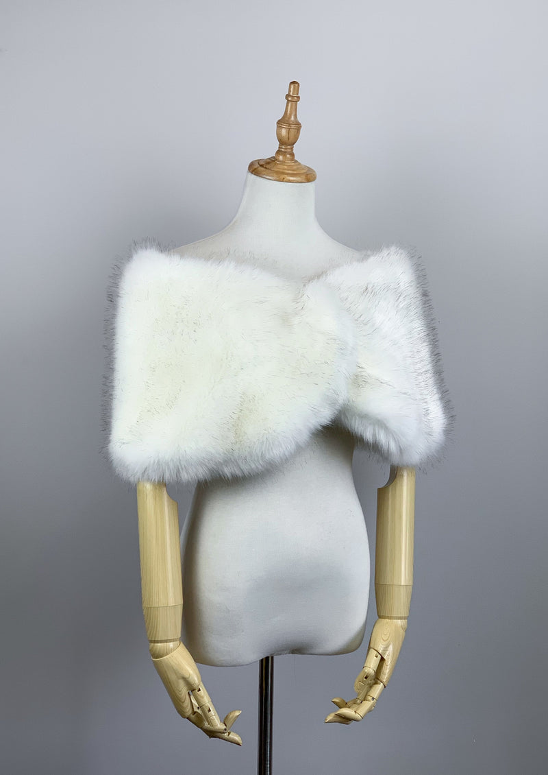 Ivory with Black Fur Wrap (Serena Wht03)