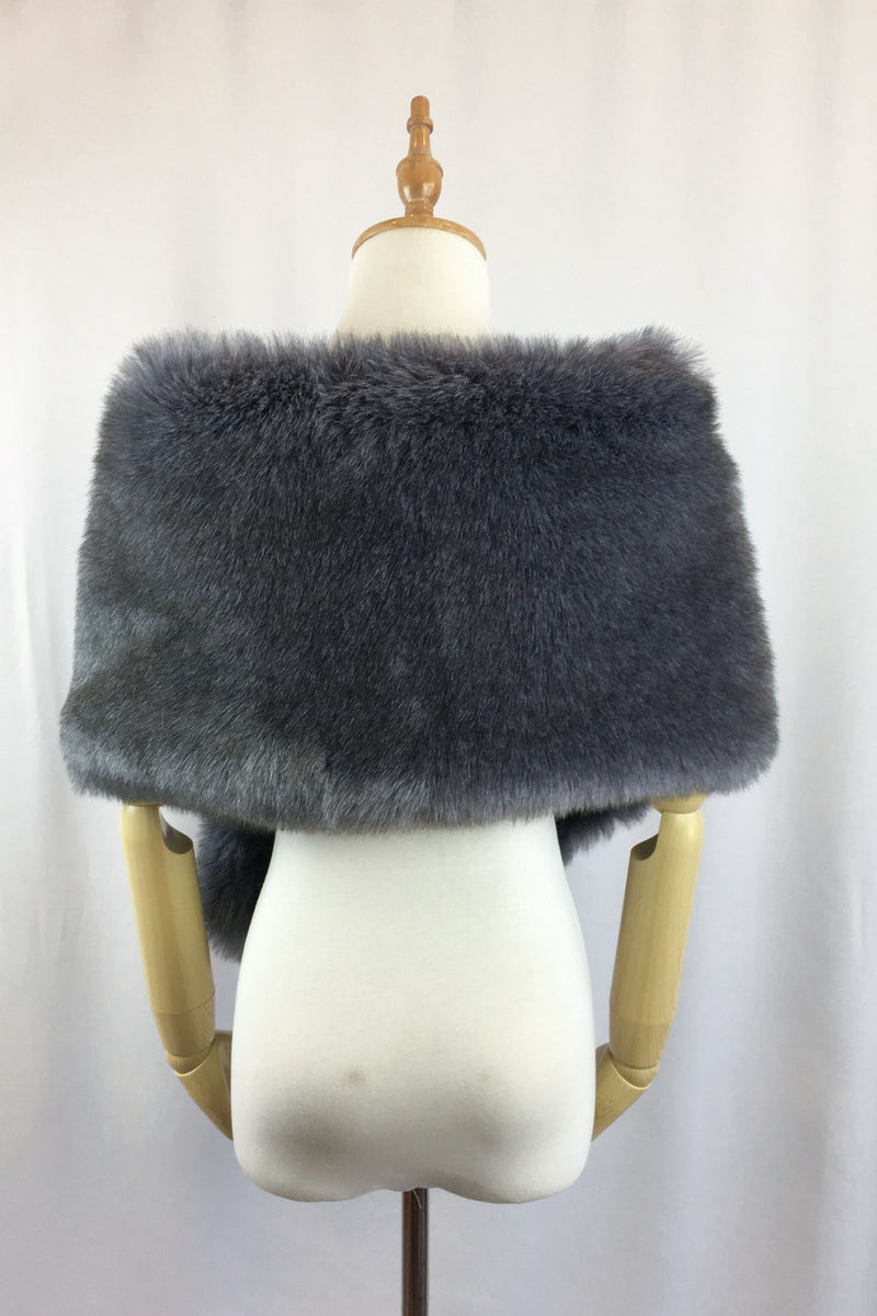 Dark Blue / Gray Faux Fur Shawl (Lilian DGry01)