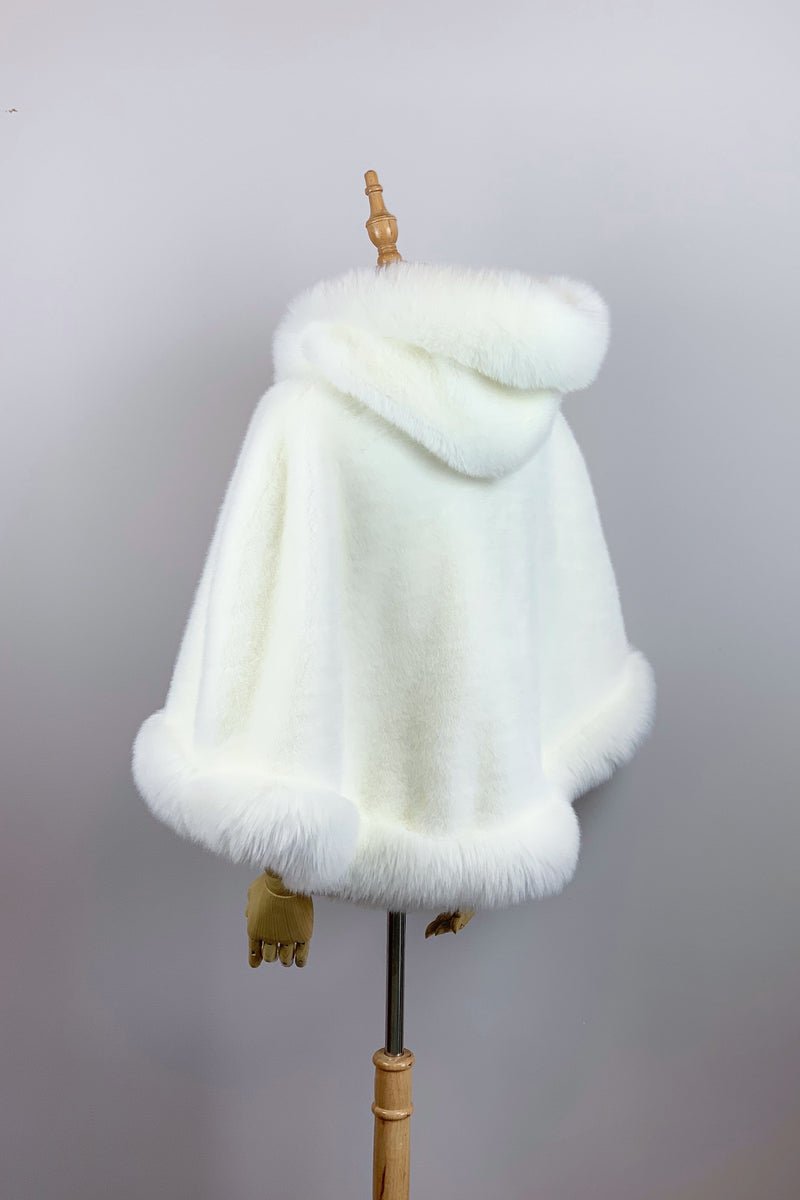 Sissily Designs Ivory White Fur Cape (Juliet Wht01) Medium / with Hood
