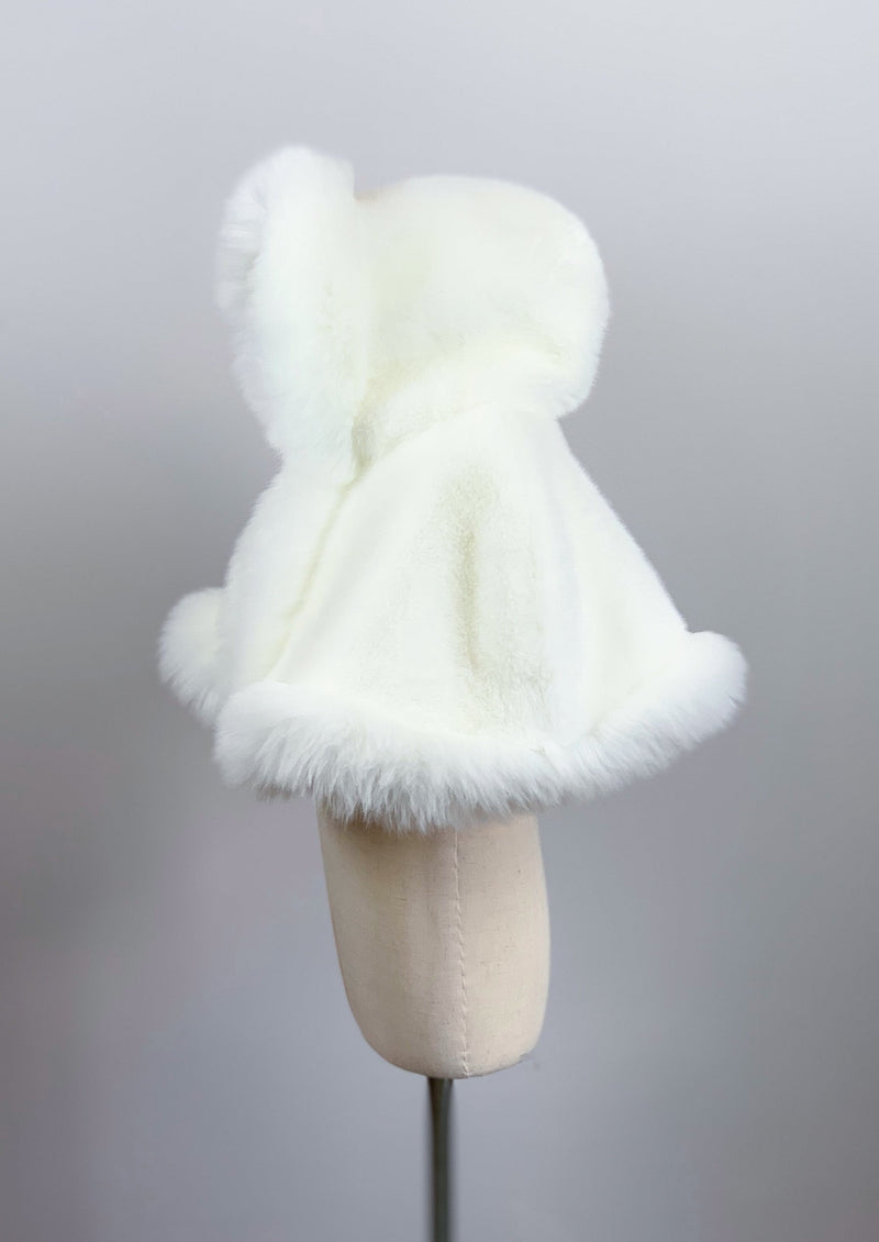Ivory / White Faux Fur Flower girl Cape Shawl Stole Coat (Amy Wht01)