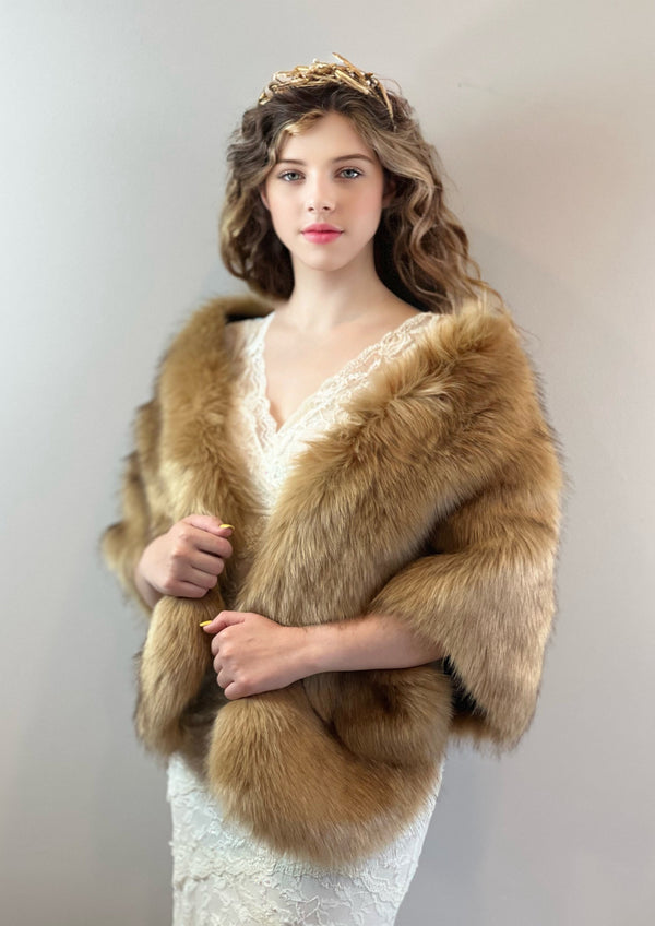 Honey Brown Faux Fur Shawl (Butterfly LBrw03)