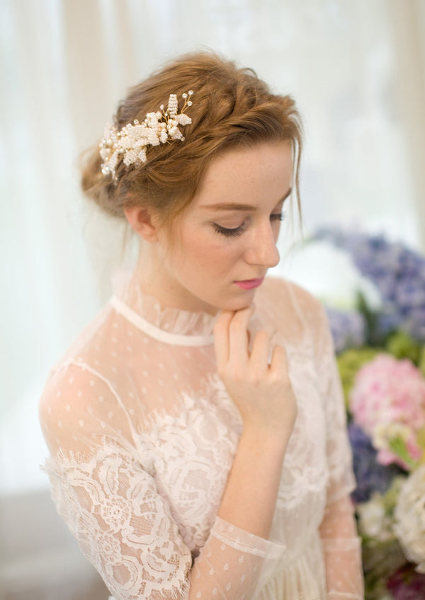 Gold / Silver Pearl Bridal Hair Comb