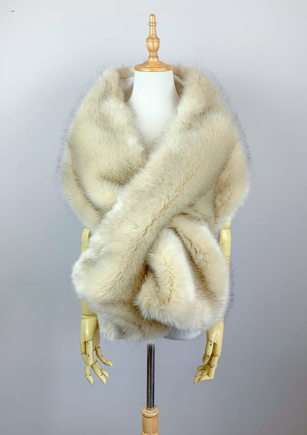 Blush / Beige Fur Shawl (Lilian Blu03)