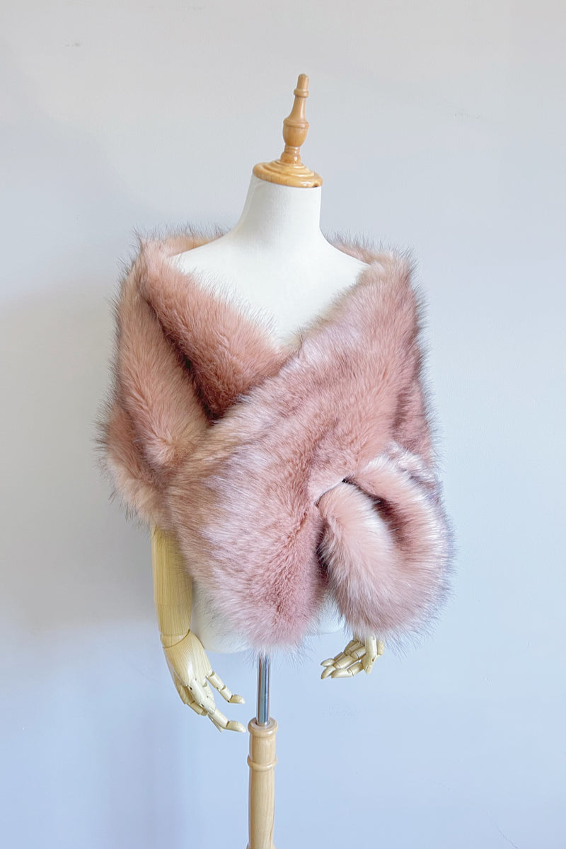 Pink with Black Tips Faux Fur Shawl (Lilian Pin03)