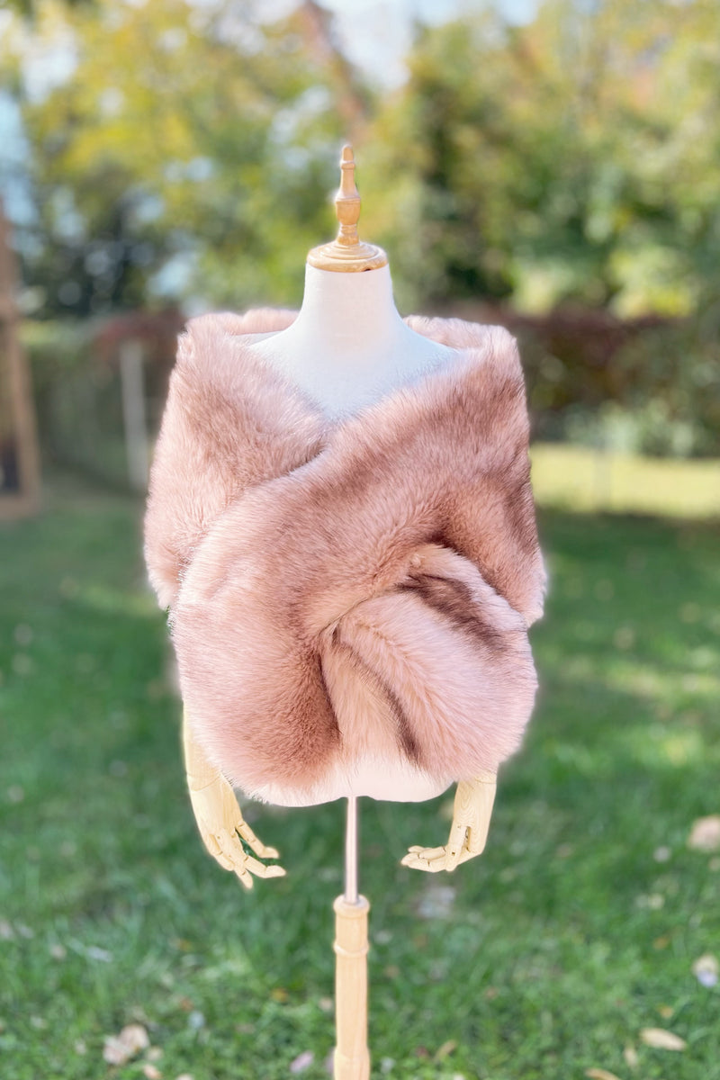 Pink with Black Tips Faux Fur Shawl (Lilian Pin03)