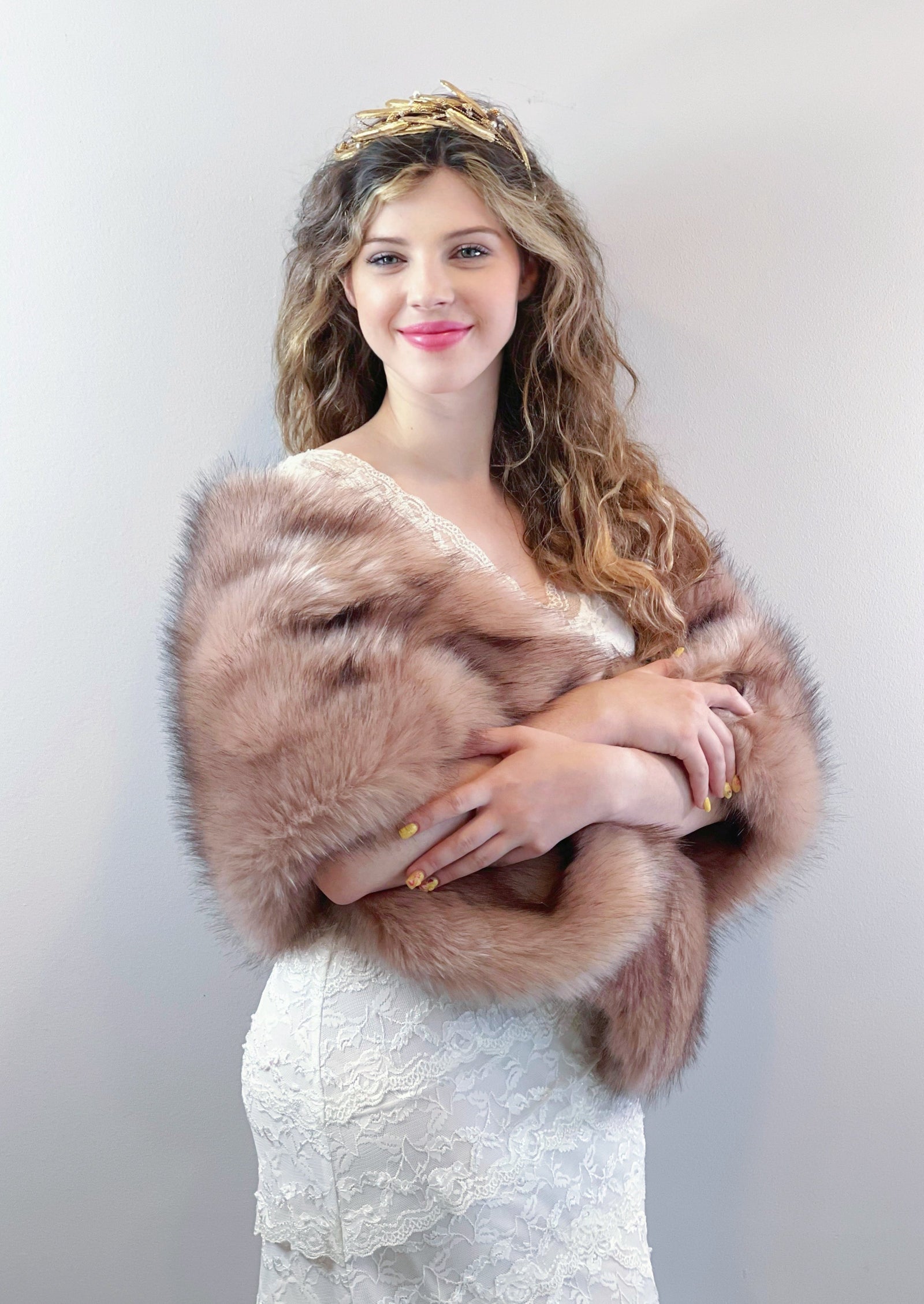 Pink with Black Tips Faux Fur Shawl Lilian Pin03 Sissily Designs