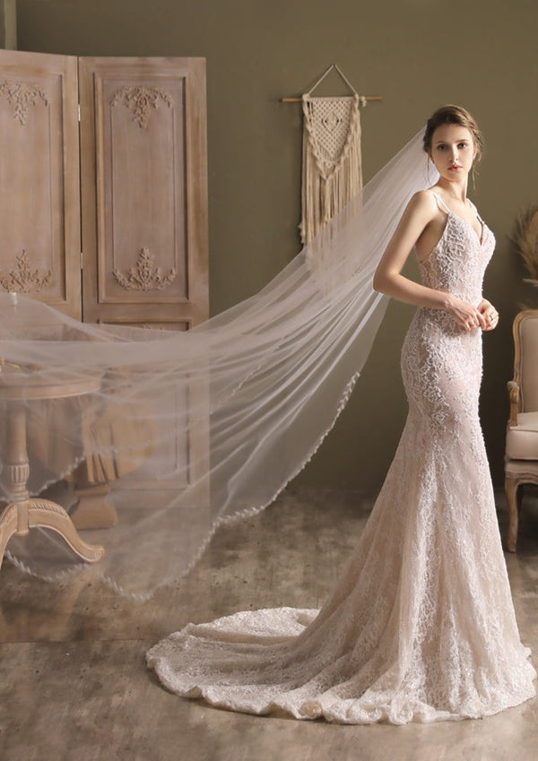 Evelyn | Leaves Lace Long Veil