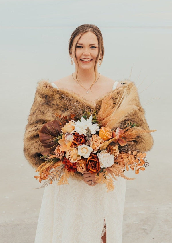 Brown Faux Fur Shawl (Butterfly Brw04)