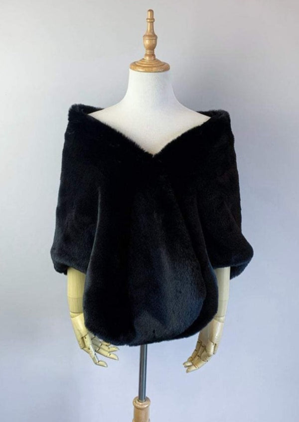 Black Faux Fur Shawl (Butterfly Blk05)