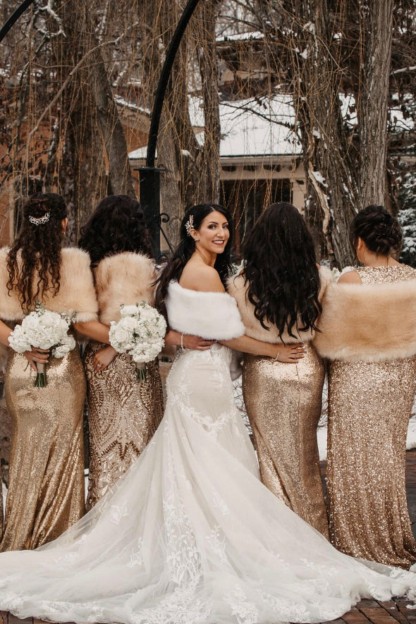 Bridesmaids Gold / Champagne BRIDAL WEDDING FAUX FUR SHAWLS / WRAPS / Sissily Designs Bridesmaids Gold / Champagne BRIDAL WEDDING FAUX FUR SHAWLS / WRAPS / Sissily Designs