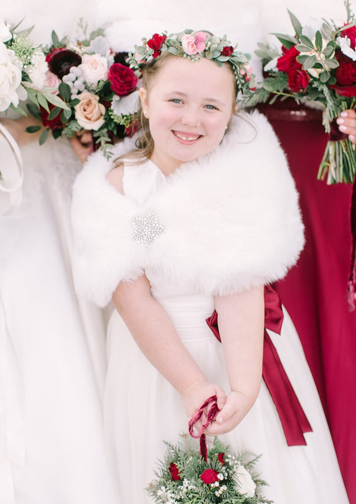 Ivory White Flower Girl / Junior Bridesmaid Fur Shawl (Kid Wht01) Medium