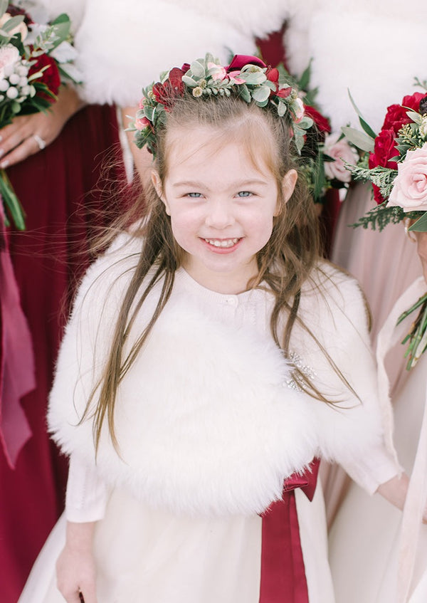 Ivory White Flower Girl / Junior Bridesmaid Fur Shawl (Kid Wht01)